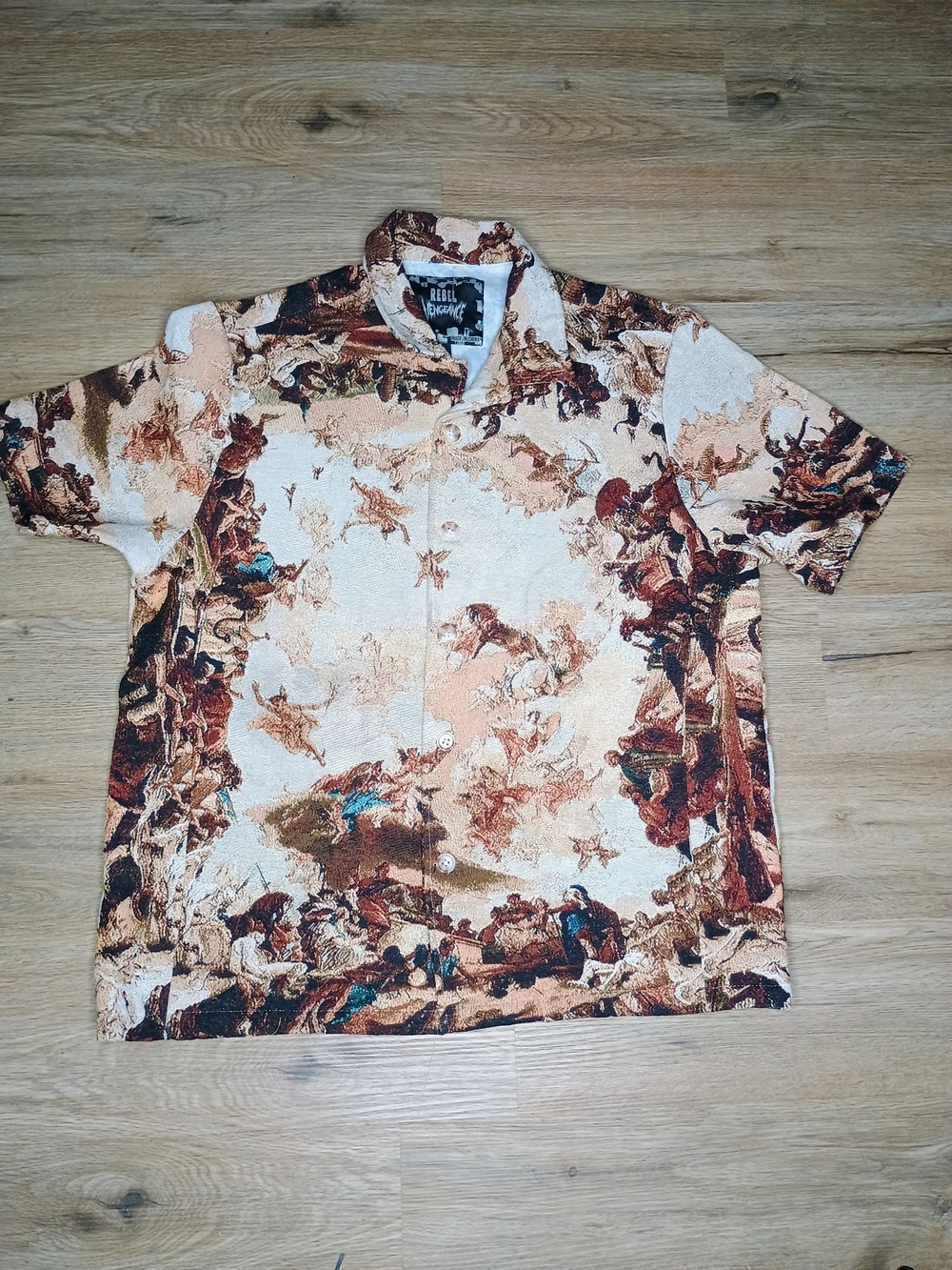 rebels Beige and Brown Printed Short-Sleeve Button-Down Shirt